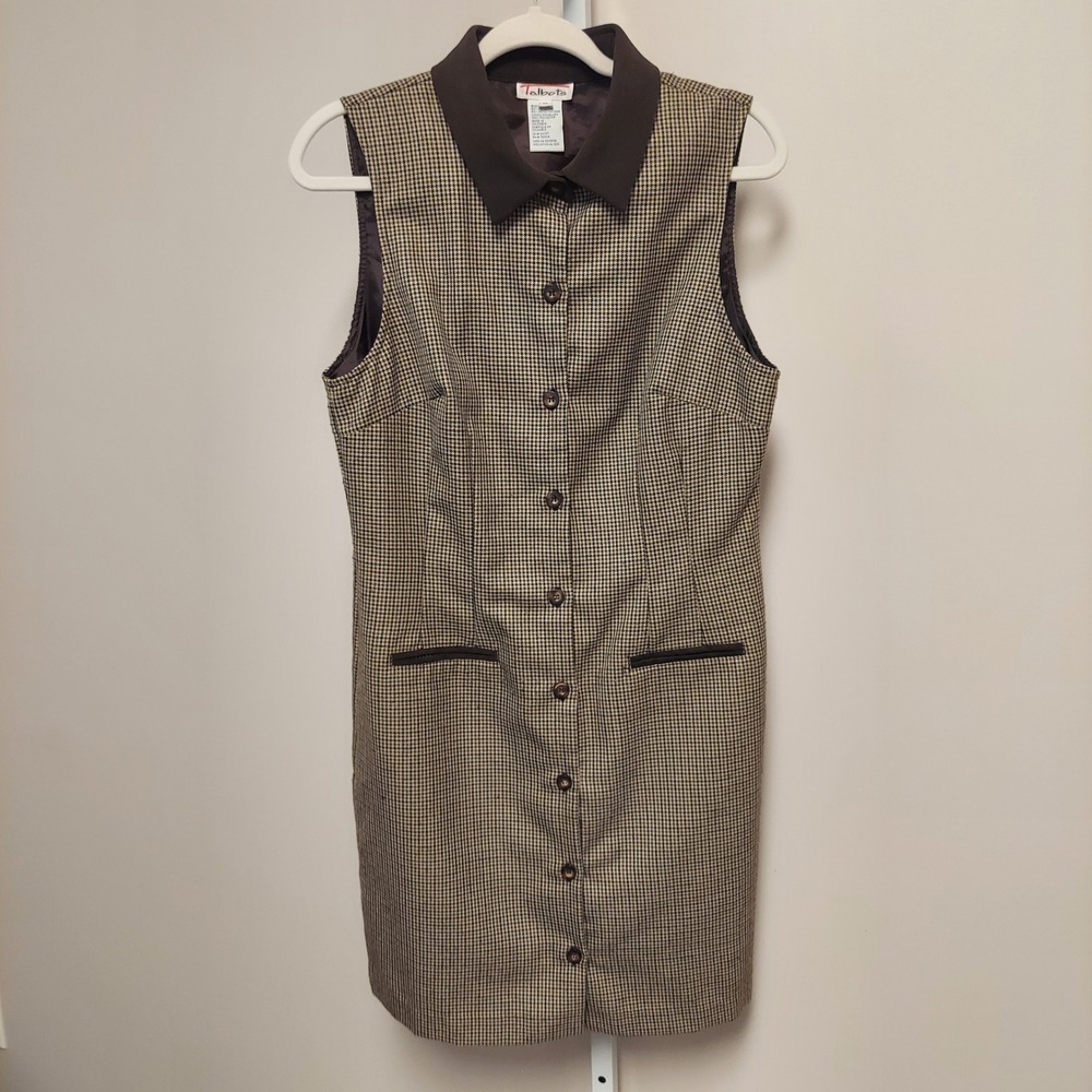 Talbots Houndstooth‎ Sleeveless Button Dress 10 Classic Timeless Academia 90s